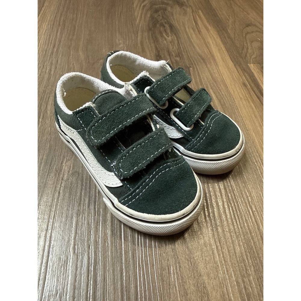 Vans Old Skool V Sneakers Toddler 5.5 Green Suede Hook and Loop Skater Shoes